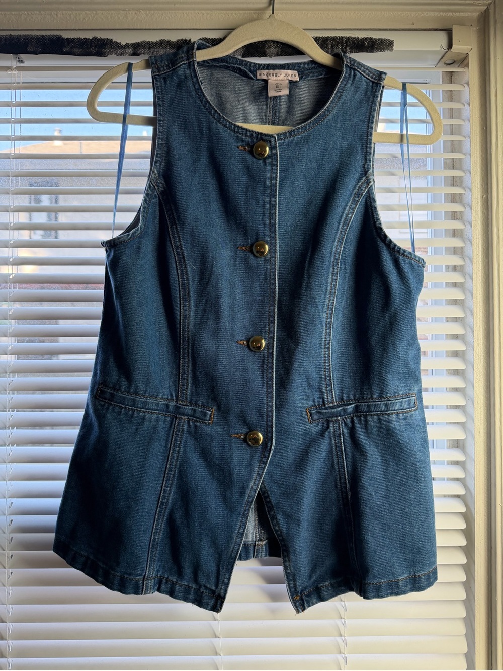 Denim Button-Front Vest - Blue